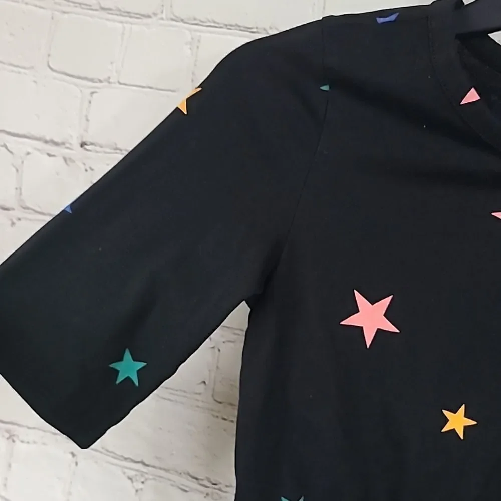 Old Navy Star Print Dress Girls Large 10/12 Black Skater Fit & Flare Casual Cool